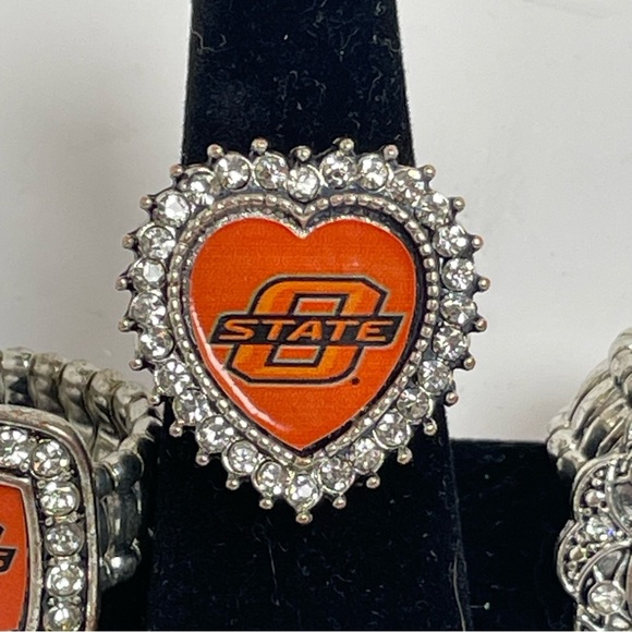 Oklahoma State University Silver, Black and Orange Stretch Rings - Picture 2 of 7
